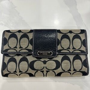 Coach Black and Tan Signature Continental Wallet
